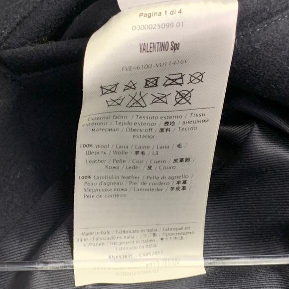 VALENTINO Size 36 Navy Wool Lambskin Leather Double Breasted Peacoat - Picture 9 of 9